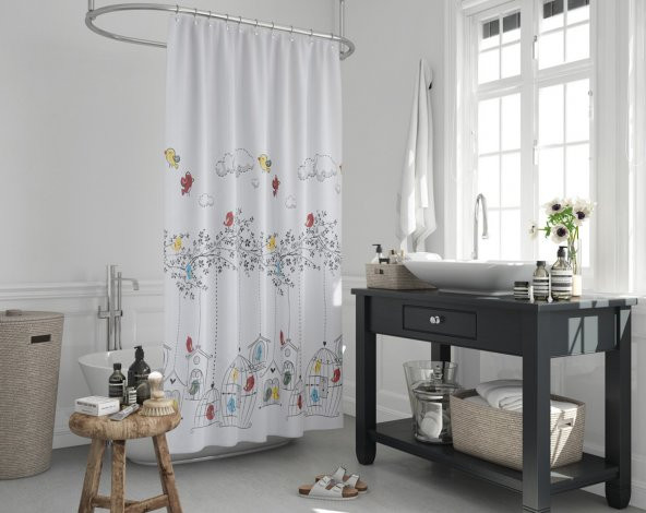 Banyo Perdesi - Tek Kanat Duş Perdesi, Polyester Kumaş Duşakabin Perdesi 180x200 cm Küvet Perdesi ürün görseli 1