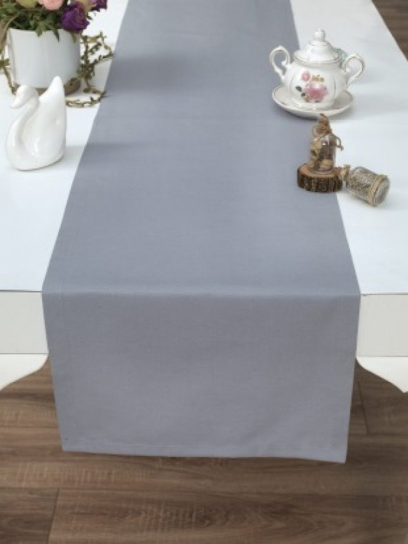 Gri runner 40x140 cm amerikan servis runner pamuklu düz renk runner ürün görseli 1
