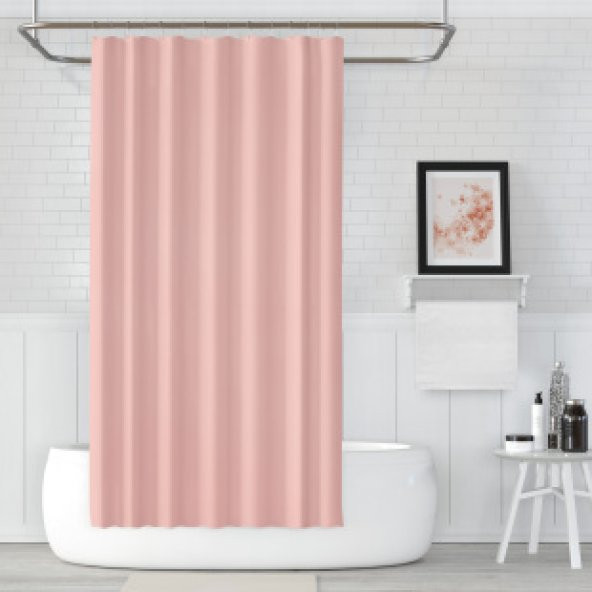 Pembe Banyo Perdesi 180x200 Duş Perdesi Tek Kanat Pudra Banyo Perdeleri - Su Geçirmez Küvet Perde ürün görseli 1