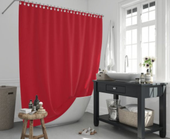 Kırmızı Banyo Perdesi 180x200 Duş Perdesi Tek Kanat Banyo Perdeleri - Su Geçirmez Küvet Perde ürün görseli 1