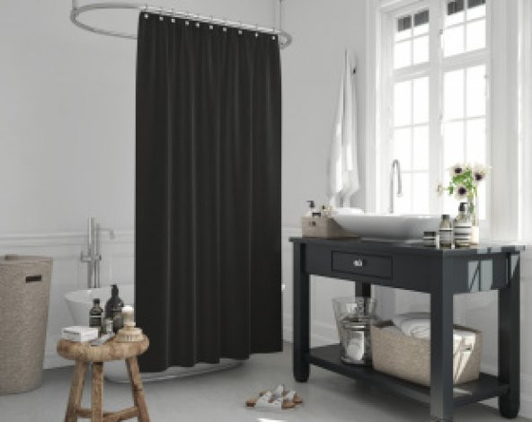 Siyah Banyo Perdesi 180x200 Duş Perdesi Tek Kanat Banyo Perdeleri - Su Geçirmez Küvet Perde ürün görseli 1
