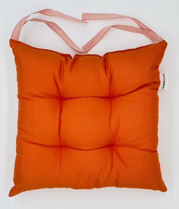 Lüx Pofidik Turuncu Sandalye Minderi Özel Dikişli Bağcıklı Minder 35x35cm Kare Sandalye Minderi ürün görseli 1
