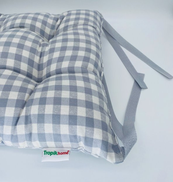 Ekose Gri Sandalye Minderi  40x40 Cm Pamuklu Minder Kare Sandalye Minderi Dekoratif Elyaflı Minder ürün görseli 1