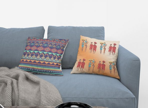 Kırlent Kılıfı 4lü Dijital Baskılı African Desen Baskılı Renkli 40x40 Tropikhome ürün görseli 1