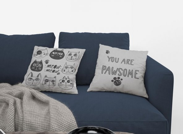 Kırlent Kılıfı 4lü  Dijital Baskılı Cats Desen Baskılı Renkli 40x40 Tropikhome ürün görseli 1