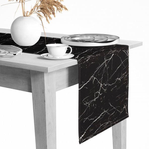 Amerikan Servis Dijital Baskılı Mermer Desen Renkli Masa  Sunum Runner 40x145 Tropikhome ürün görseli 1