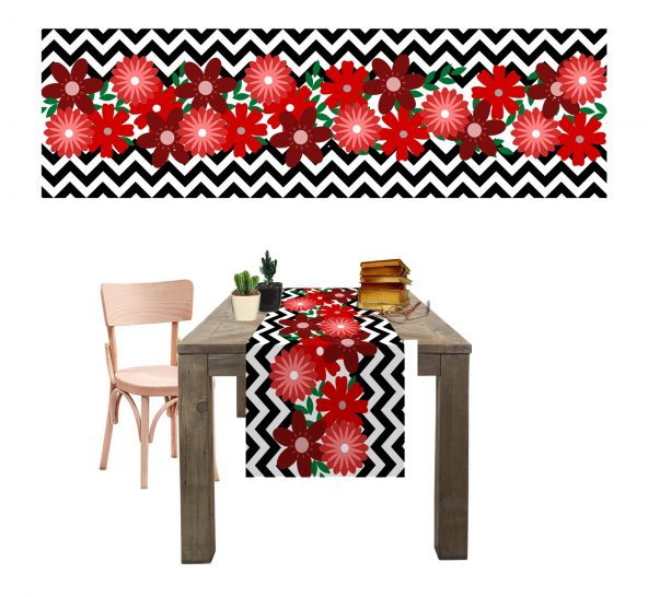 Dijital Baskılı Çiçek Desen Renkli Baskılı Masa ve Sunum Runner 40x145 Tropikhome ürün görseli 1