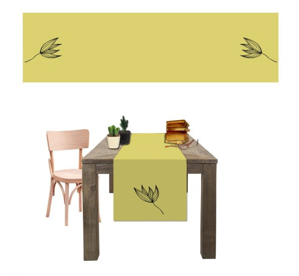 Amerikan Servis Dijital Baskılı Sarı Lale Desen Renkli Masa  Sunum Runner 40x145 Tropikhome ürün görseli 1
