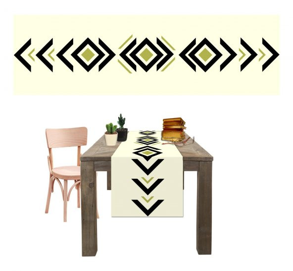 Dijital Baskılı Geometrik Desen Renkli Baskılı Masa Sunum Runner 40x145 Tropikhome ürün görseli 1