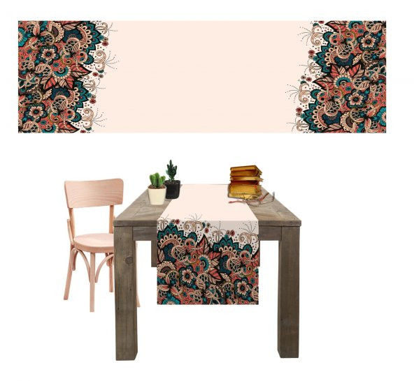 Dijital Baskılı Gipsy Desen Baskılı Renkli Masa ve Sunum Runner 40x145 Tropikhome ürün görseli 1