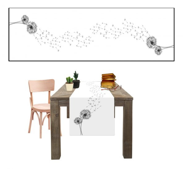 Dijital Baskılı Karahindiba Desen Renkli Baskılı Masa ve Sunum Runner 40x145 Tropikhome ürün görseli 1