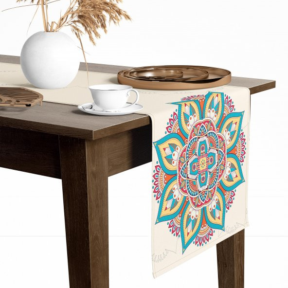 Dijital Baskılı Etnik Desen Renkli Baskılı Masa ve Sunum Runner 40x145 Tropikhome ürün görseli 1