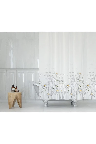 Banyo Perdesi Papatya Çiçek Desen Duş Perde Su Geçirmez Küvet Perde 180x200 Duş Perdesi 12 C-halkalı ürün görseli 1
