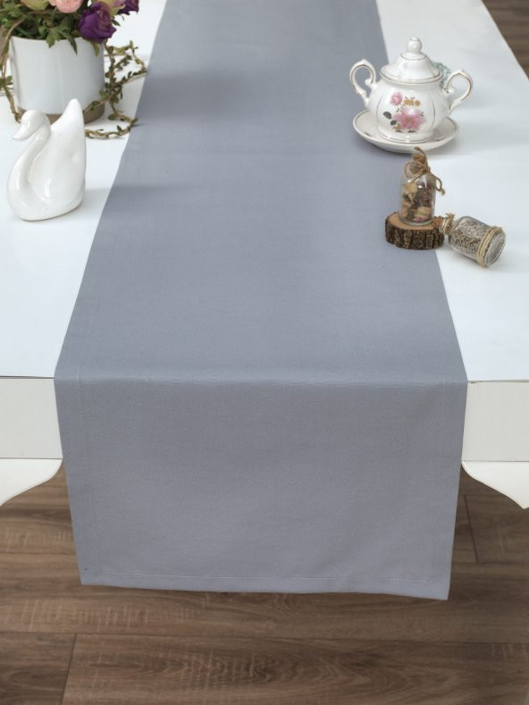 Amerikan Servis Pamuklu Gri Renkli Masa Sunum Runner Tropikhome  40x140 ürün görseli 1