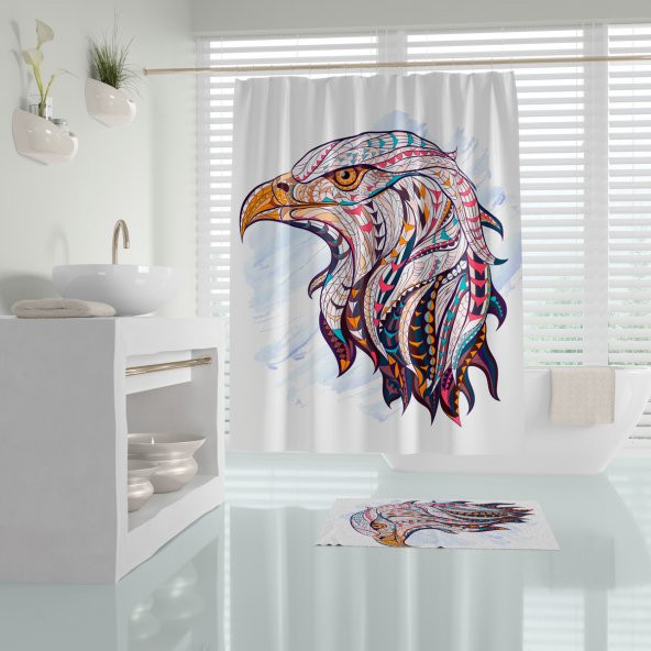 Duş Perdesi Kartal Desenli Dijital Baskılı Banyo Perdesi 180x200 cm Tek Kanat Banyo Perdeleri ürün görseli 1