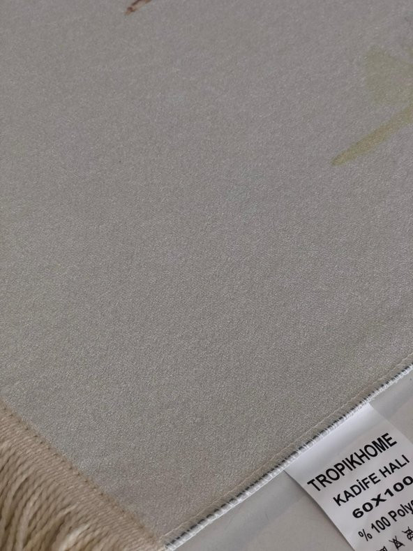 Tropikhome Orkide Desenli Dijital Baskılı Püsküllü Polyester Kaymaz Tabanlı Banyo Paspası ürün görseli 1