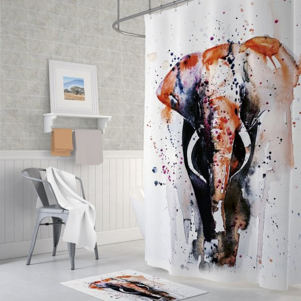 Banyo Perdesi Polyester Kumaş Fil Desen Banyo Perdesi Yerli Üretim 180x200 cm Tek Kanat Duş Perdesi ürün görseli 1
