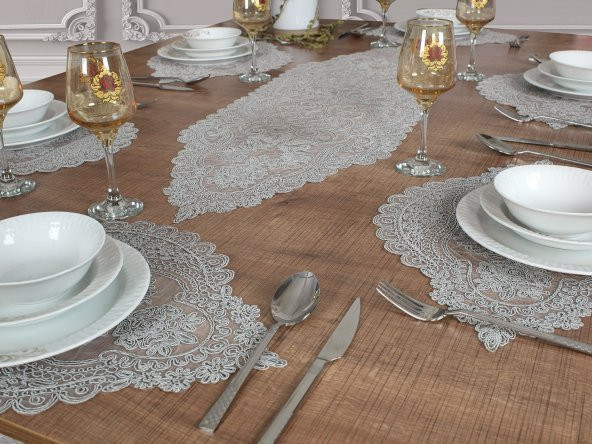 Tropikhome Amerikan Servis Supla Ve Runner Seti 6 Kişilik Set Valonia Gri 7 Parça ürün görseli 1