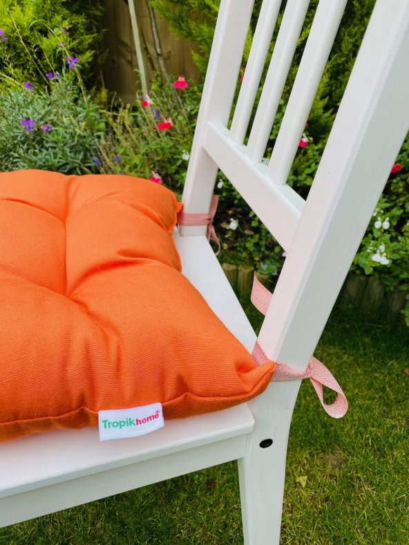 Sandalye Minderi Turuncu Renk,  Pamuklu Kumaş Pofidik Kare Dekoratif Sandalye Minderi 35x35 cm ürün görseli 1