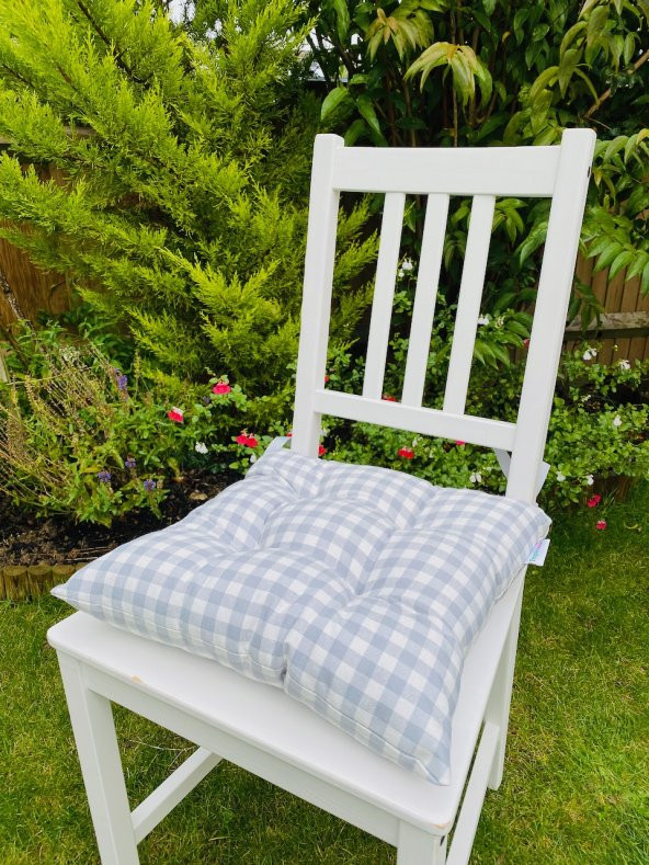 Ekose Gri Balkon Sandalyesi Minderi Pamuklu Kumaş Pofidik Elyaflı Sırt Sandalye Minderi 40x40 cm ürün görseli 1