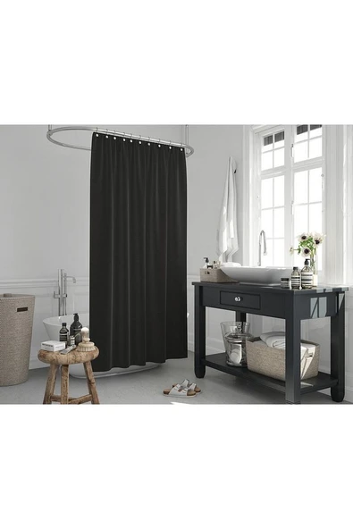 Polyester Kumaş Siyah Renk Banyo Perdesi Yerli Üretim Duş Perdesi ürün görseli 1
