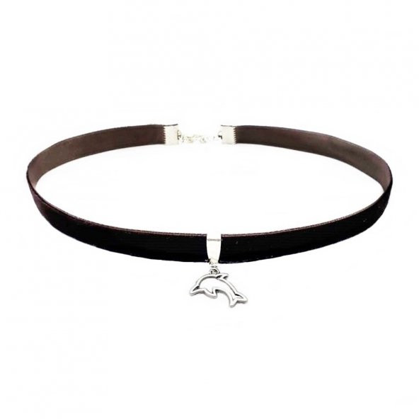 Kahverengi Kadife Kadın Yunus Balığı Choker ürün görseli 1