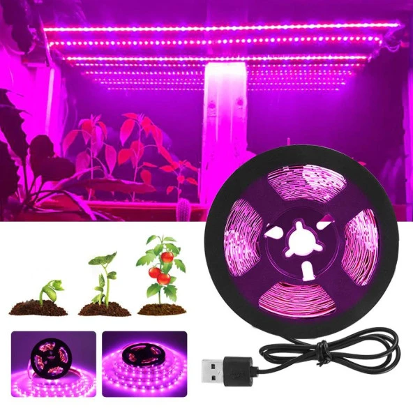 Tam Spektrum Bitki Büyütme Şerit Işık 5V USB Uç 1 mt İç Mekan ürün görseli 1
