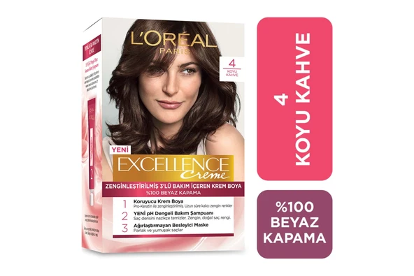 LOréal Paris Excellence Creme Saç Boyası - 4 Koyu Kahve ürün görseli 1