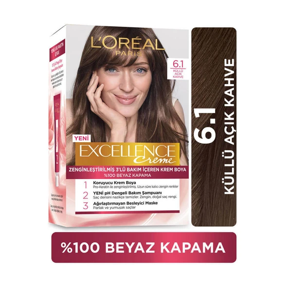 LOréal Paris Excellence Creme Saç Boyası - 6.1 Küllü Açık Kahve ürün görseli 1