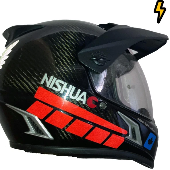 Şerit Tasarımlı Reflektif Kırmızı Motosiklet Kask Sticker Çınar Extreme ürün görseli 1