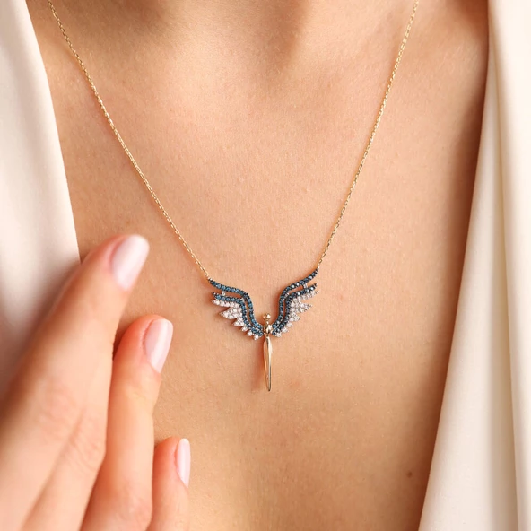 14 Ayar Altın Angel Kolye Blue Topaz ürün görseli 1