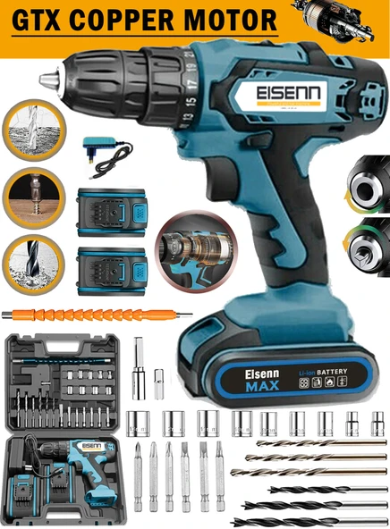 Eisenn Germany Blue Spark E-10026 Metal Şanzuman Samsung Çift Akülü Vidalama Matkap Uç Seti Hediyeli ürün görseli 1