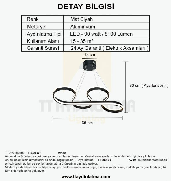 TT Aydınlatma TT309-SY  Yılan Modeli Mat Siyah 2 Renk Modüllü Led Avize ürün görseli 1