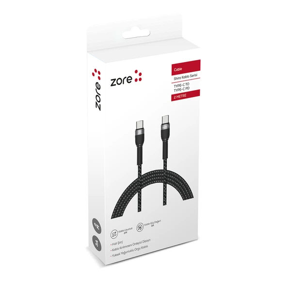 Zore Shira Serisi Type-C to Type-C PD Kablo 2m - Resim 7