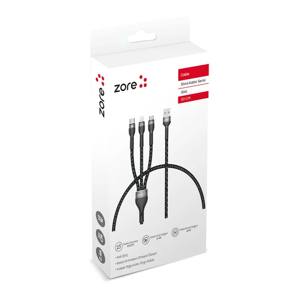 Zore ​Shira Serisi 3in1 USB Kablo 30cm ürün görseli 1