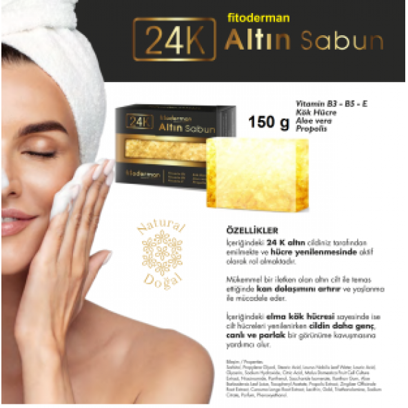 Fitoderman Doğal E Vitaminli & Hücre Yenileyici 24K Altın Yüz Sabunu 150 gr ürün görseli 1