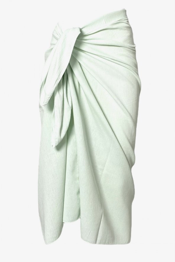Mint Yeşili Rengi Uzun Pareo Kadın Plaj Elbisesi Yeni Sezon Püskül Detaylı ürün görseli 1