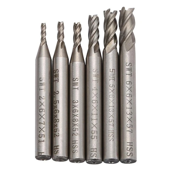 CNC Karbür End Mill HSS Karbür 2mm-6mm Çap Freze Kesici 6 Adet ürün görseli 1