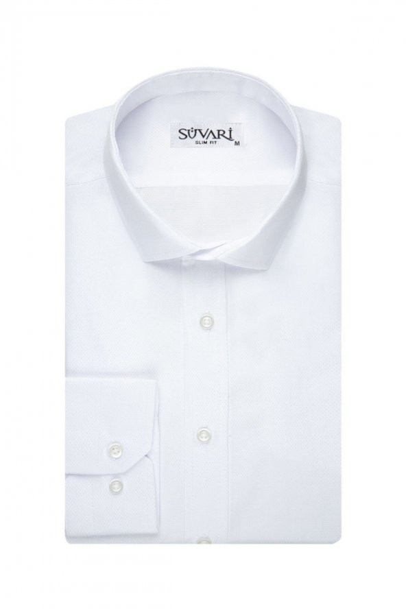 Slim Fit Armür Desenli Beyaz Erkek Gömlek ürün görseli 1