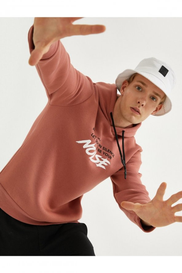 Erkek Pembe Baskılı Oversize Sweatshirt - Resim 2