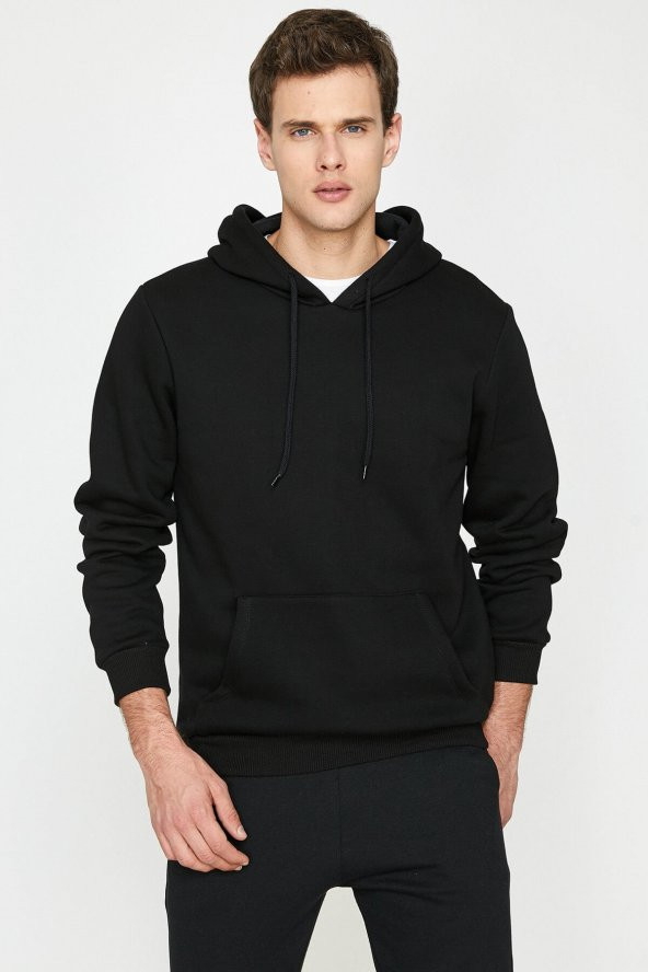 Erkek Siyah Kapüşonlu Sweatshirt 9KAM71593LK ürün görseli 1