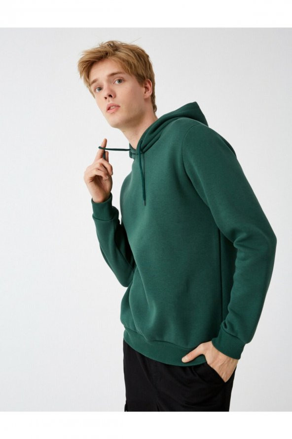 Erkek Yeşil Kapüsonlu Uzun Kollu Sweatshirt ürün görseli 1