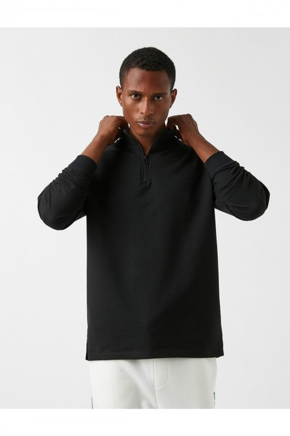 Fermuarlı Dik Yaka Sweatshirt - Resim 2