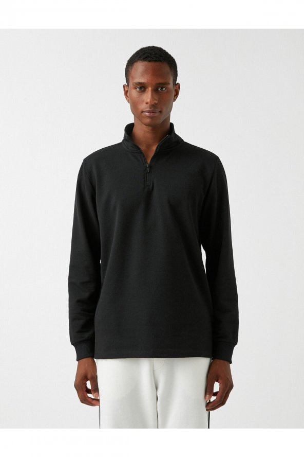 Fermuarlı Dik Yaka Sweatshirt - Resim 3