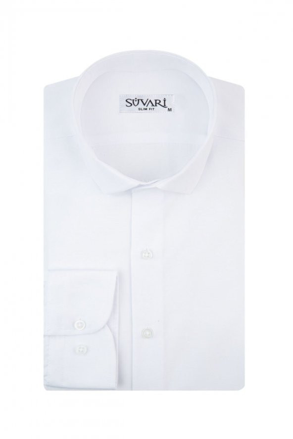 Slim Fit Filafil Beyaz Erkek Gömlek ürün görseli 1