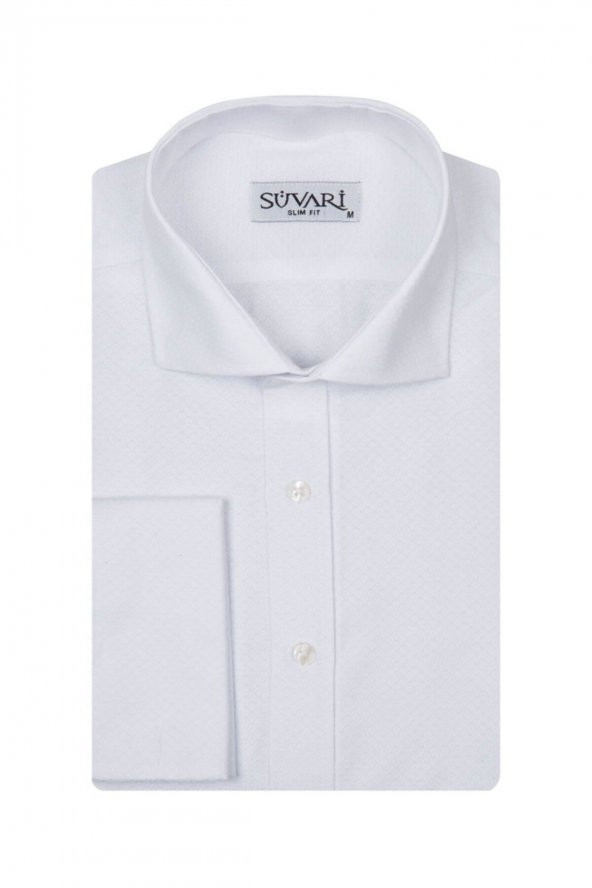 Slim Fit Armür Desenli Erkek Gömlek ürün görseli 1