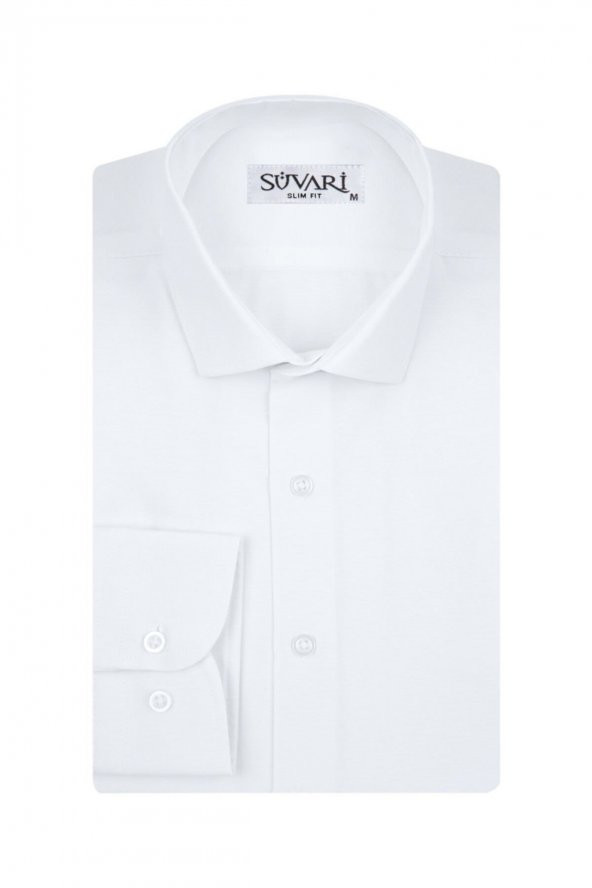 Slim Fit Filafil Beyaz Erkek Gömlek ürün görseli 1