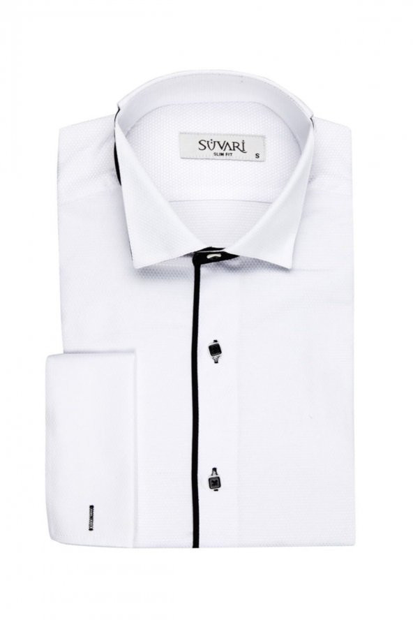 Erkek Beyaz Ata Yaka Slim Fit Gömlek ürün görseli 1