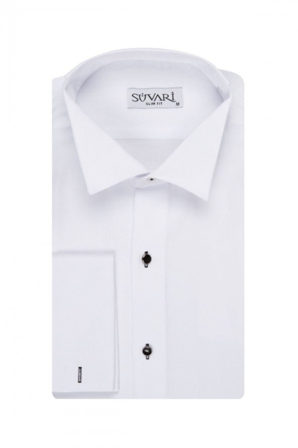 Erkek Beyaz Ata Yaka Slim Fit Gömlek ürün görseli 1