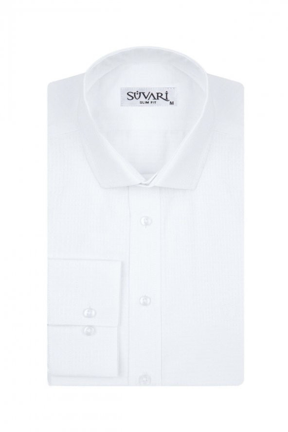 Slim Fit Armür Desenli Beyaz Erkek Gömlek ürün görseli 1